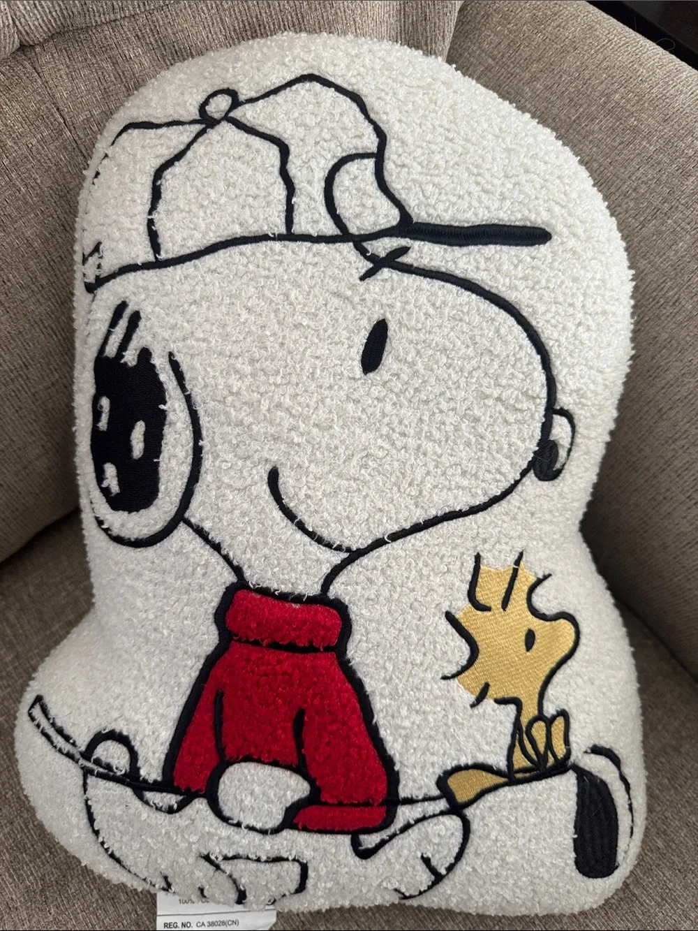 Peanuts Snoopy & Woodstock White Sherpa Throw Pillow - Red Accents